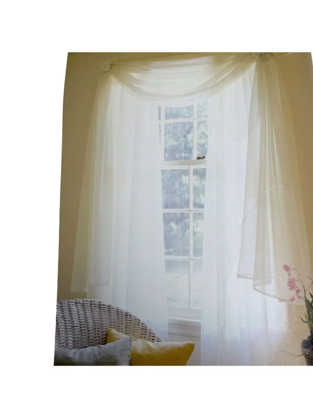MARTHA STEWART Sheer Window Scarf White Voile 12ft Rectangle Vintage Curtain New